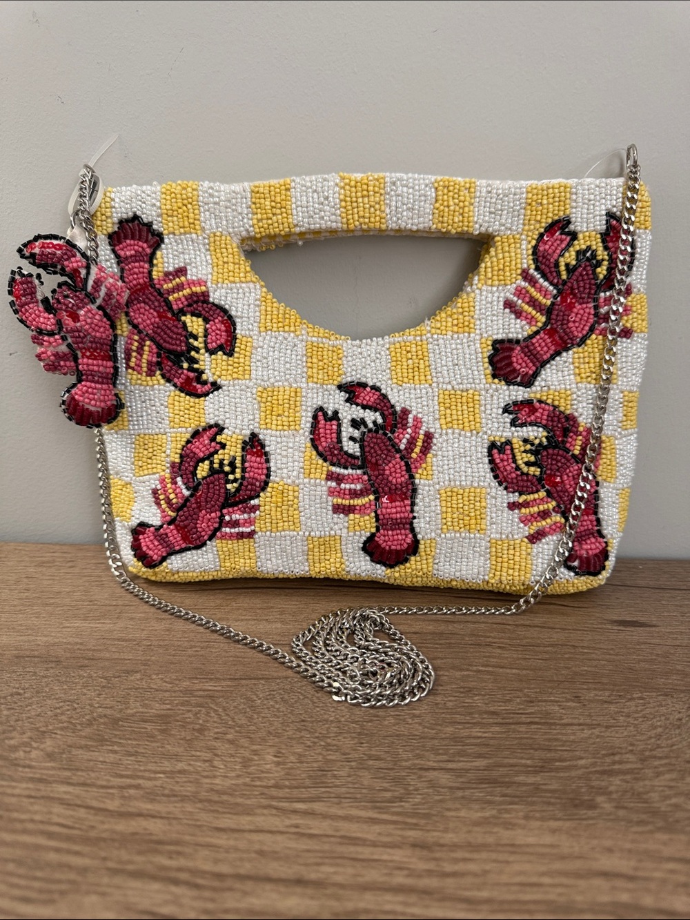 Beaded Lobster Motif Crossbody Bag in Yellow, White and Red, NWTs